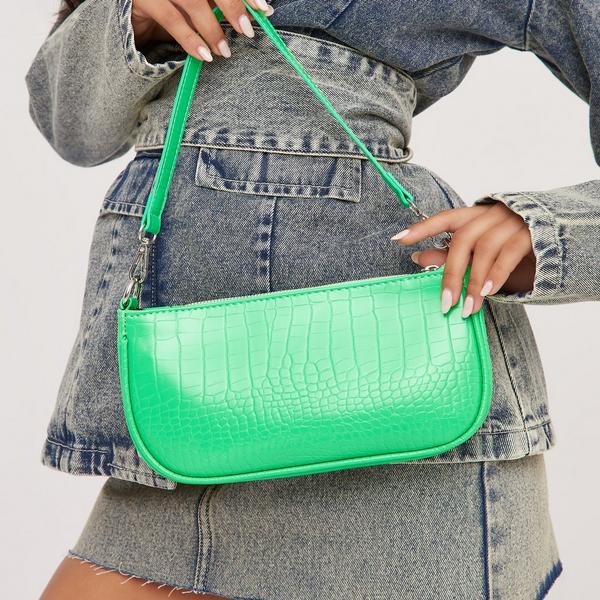 Jump Shaped Mini Grab Bag In Lime Green Faux Leather