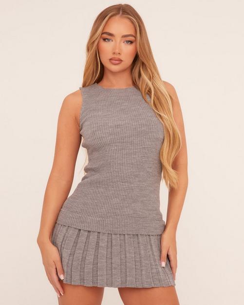 Sleeveless Drop Waist Pleated Hem Micro Mini Dress In Grey