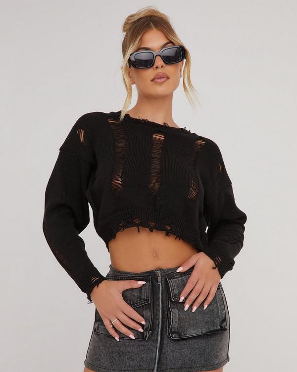 Black crop jumper discount knit