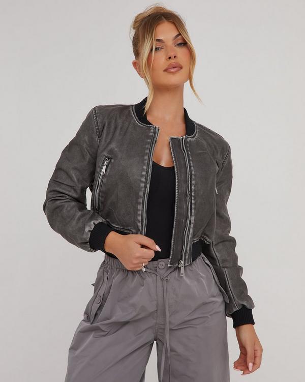 Grey fake hot sale leather jacket