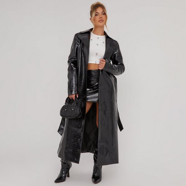 Croc Trench Coat in Croc Black