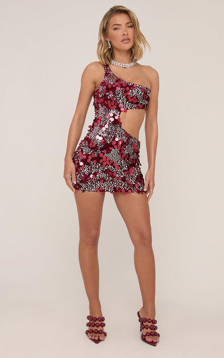 burgundy glitter bodycon dress Burgundy Mermaid Sequin Long Prom Dresses with Slit – jkprom main image 0