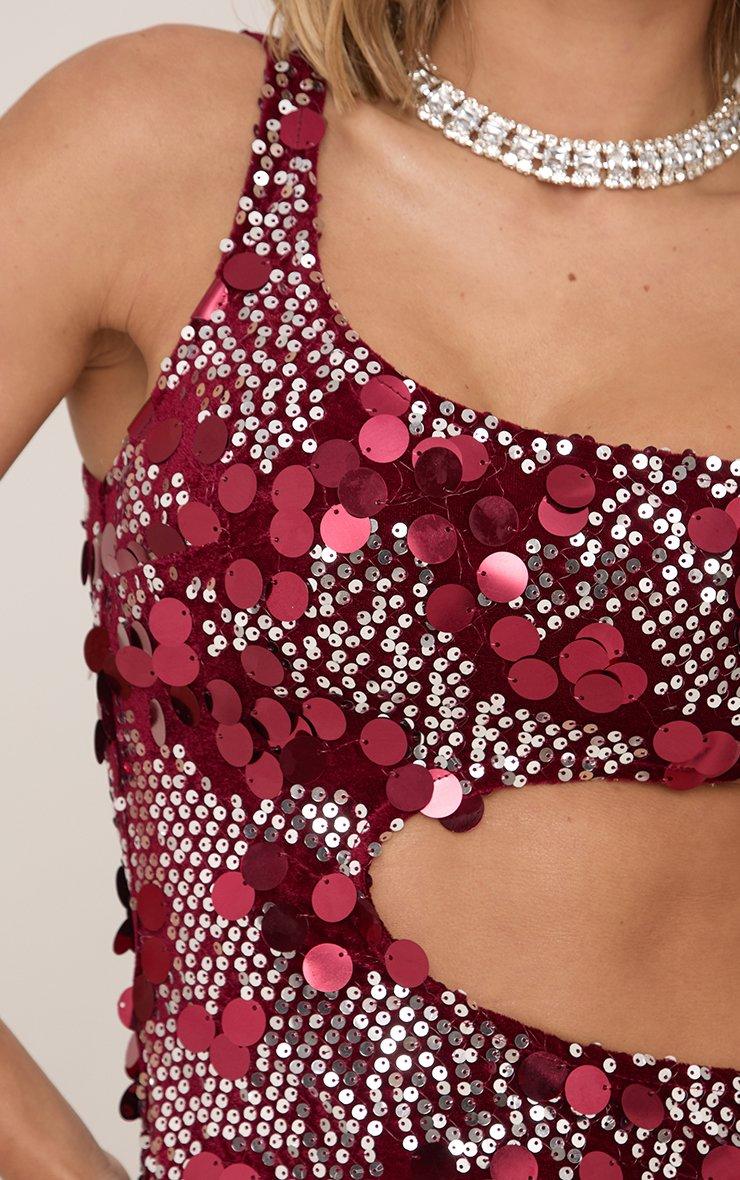 One Shoulder Cut Out Mini Bodycon Dress In Burgundy Sequin | EGO UK | EGO