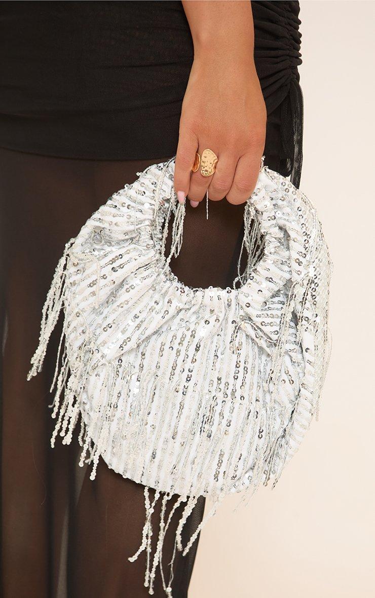 Cinderella Pearl Top Handle Cross Body Bag In Silver