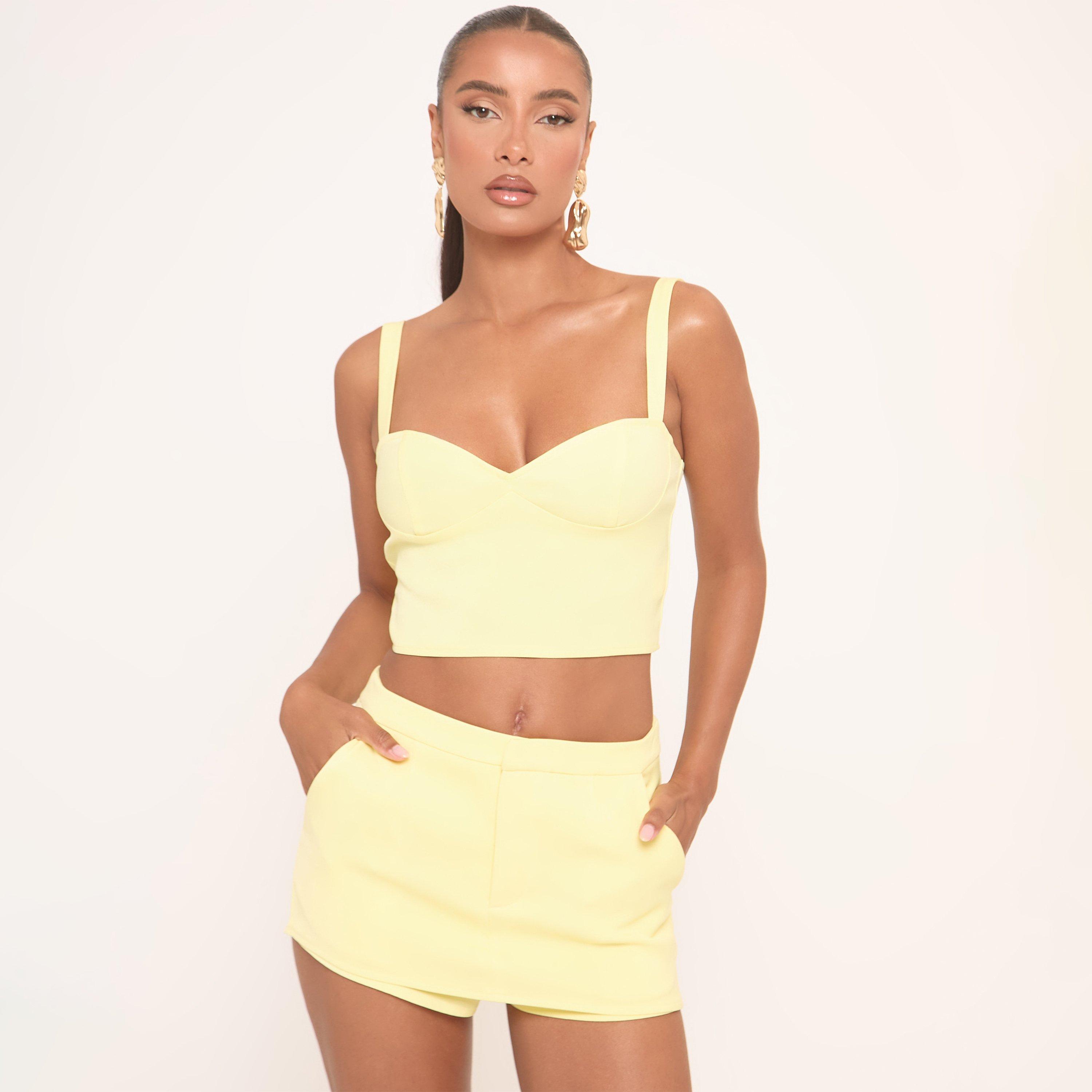 Image of Sweetheart Neckline Tailored Crop Top In Yellow, Women's