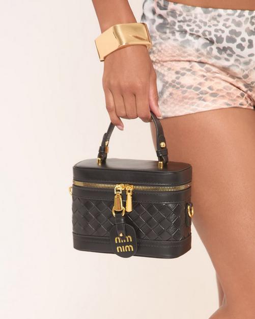 Mort Logo Detail Vanity Shaped Cross Body Bag In Black Faux Leather