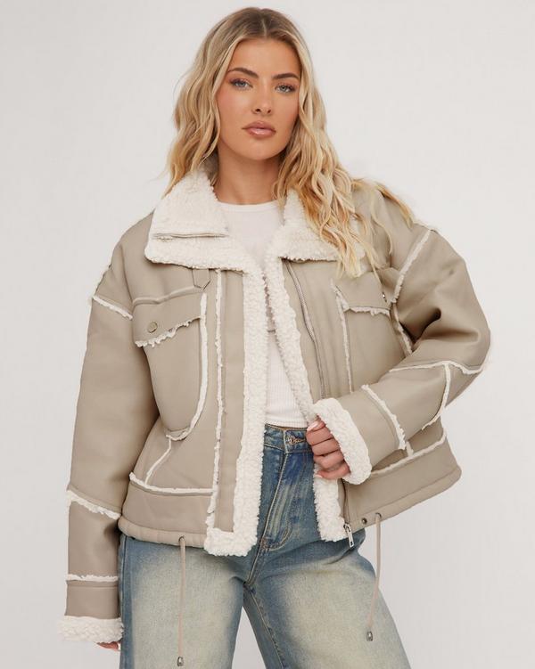 Cream on sale aviator jacket