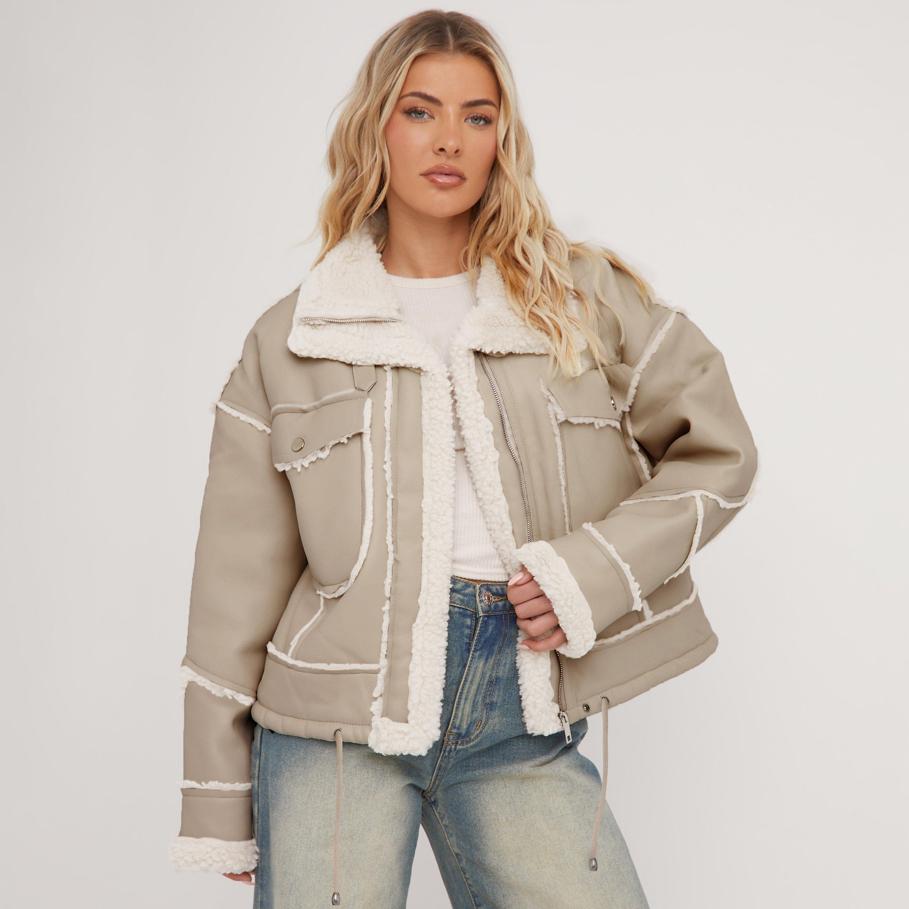 ジャケット・アウター Faux Shearling Aviator Jacket Pocket Detail Faux Shearling Aviator Jacket In Cream | EGO CA | EGO