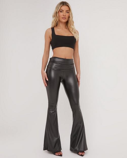 Fold Over Waistband Detail Flared Trousers In Grey