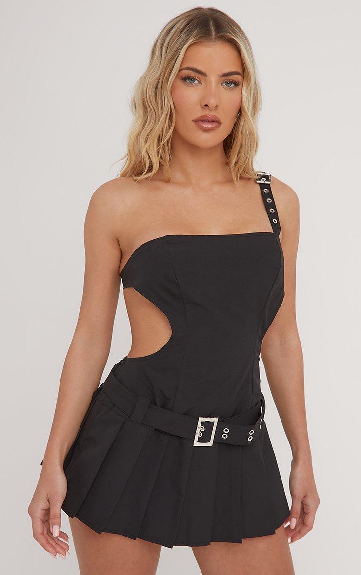 belted cut-out mini dress in black Heidi gingham minidress black – Dress to Impress Rentals main image 0