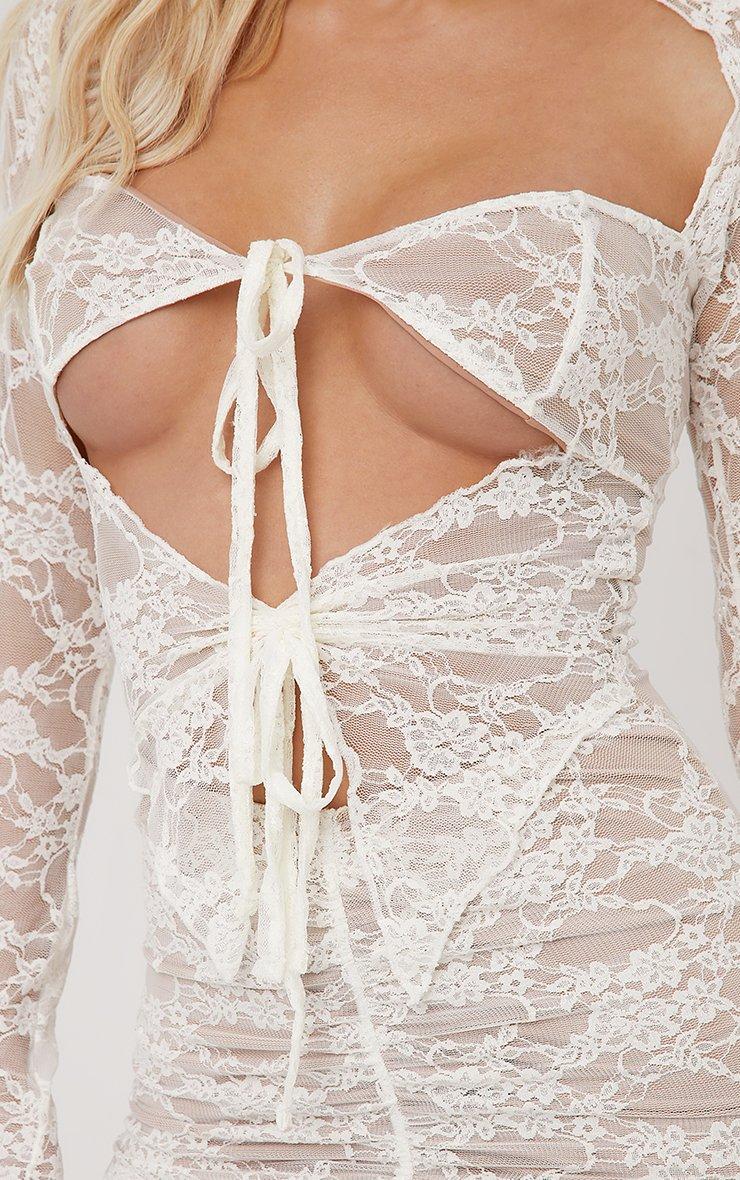 Long Sleeve Cut Out Tie Front Detail Choker Mini Dress In White Lace | EGO  US | EGO