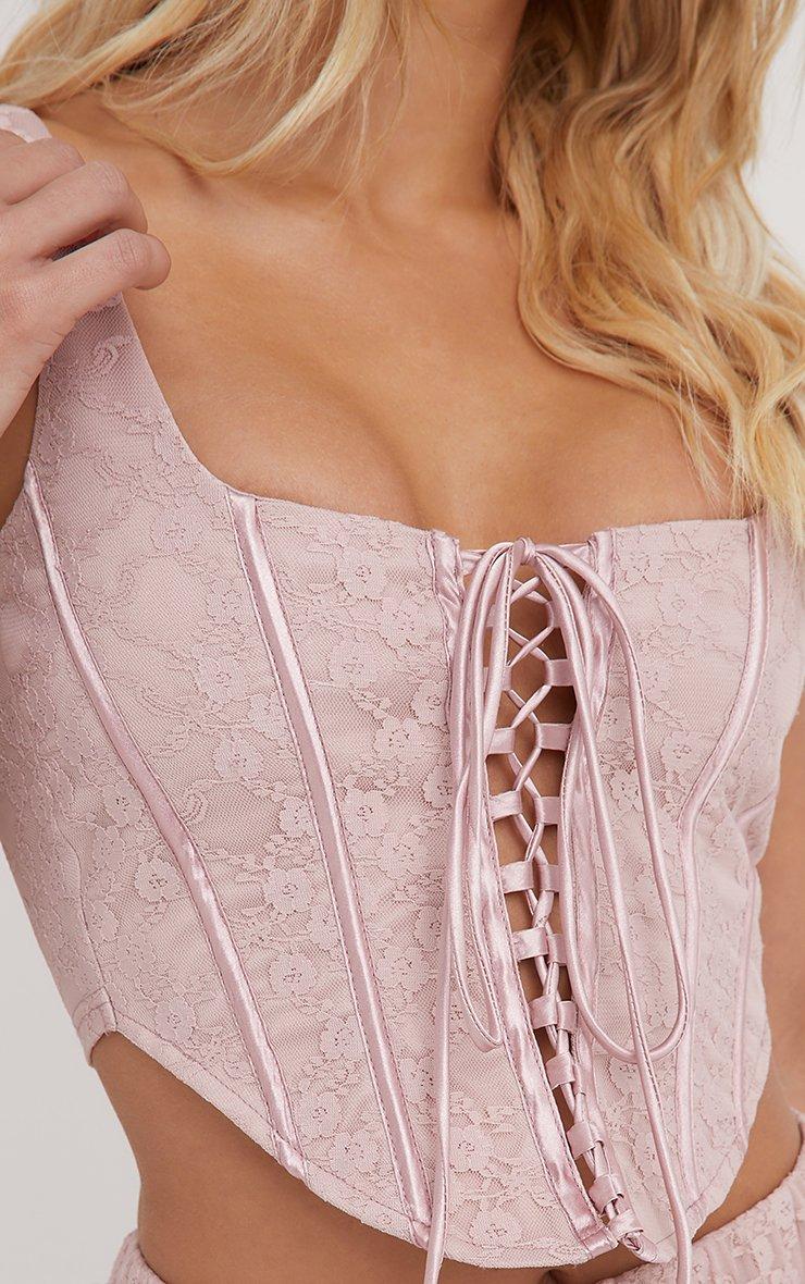Square Neck Lace Up Front Detail Structured Corset Top In Light