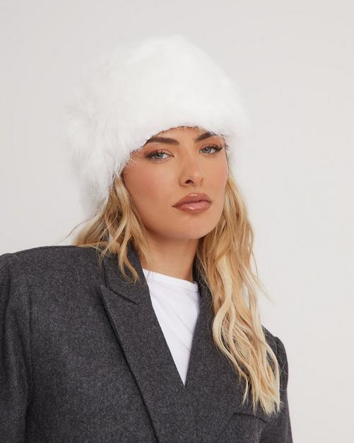 White faux fur sale hat