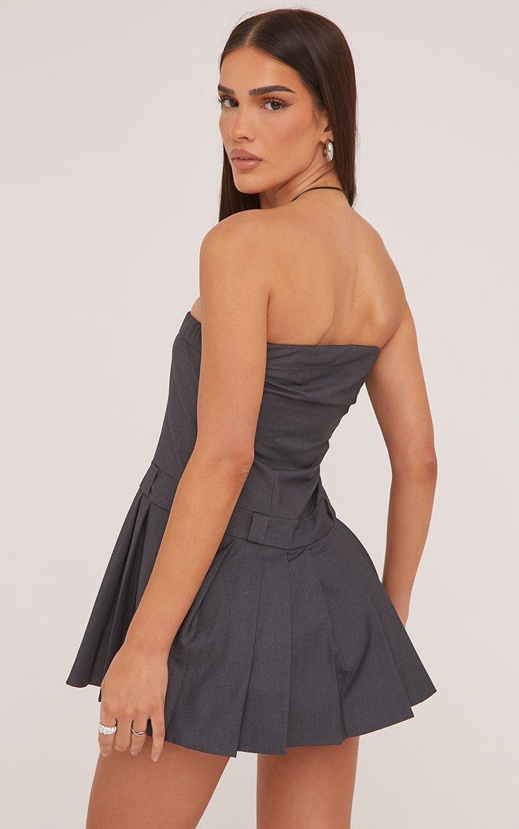 knee length dresses for ladies Women's Payoda Bandeau Mini Dress in Dark Grey, XL , Pleated , Zip Up Grey