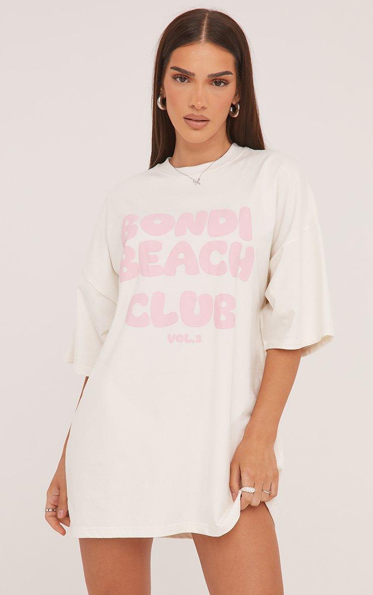 Short Sleeve Bondi Beach Graphic Slogan T-Shirt Dress In White | EGO US |  EGO