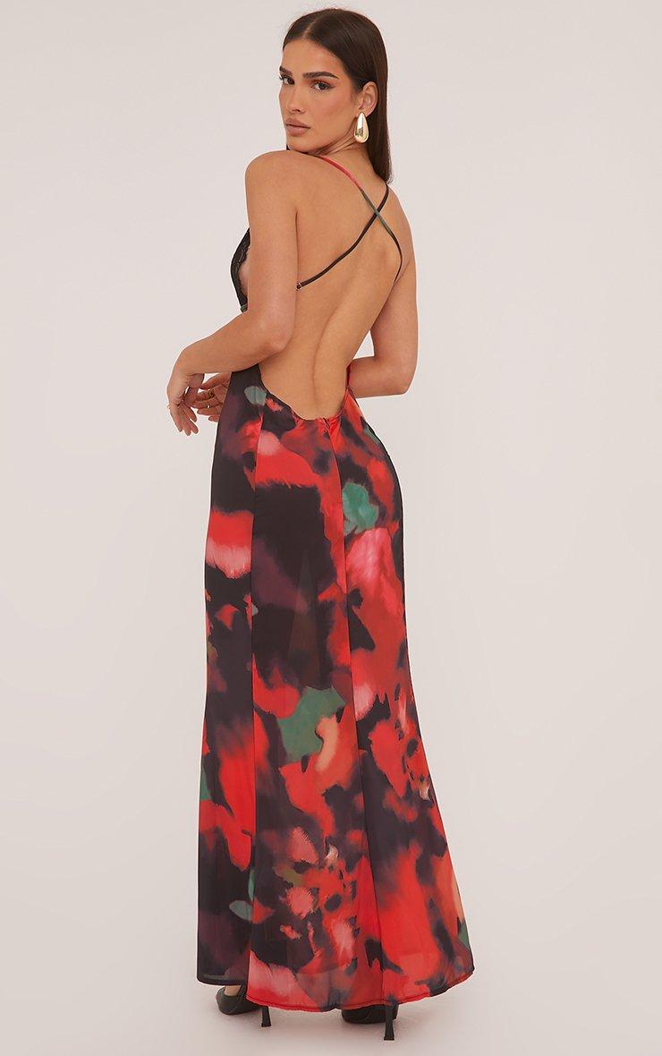 red and black maxi dress Floral Halter Neck With Slit and a fully lined chiffon skirt. Hope & Ivy - Maxi