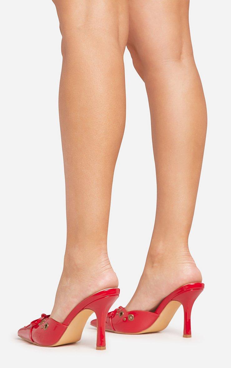 Charisma Eyelet Detail Pointed Toe Court Heel Mule In Red Patent