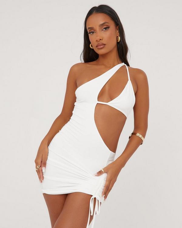 Black cut out trim detail asymmetric bodycon sales dress