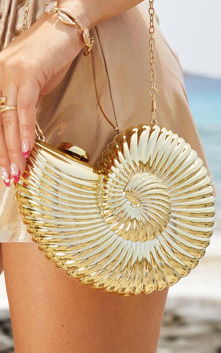 Arlette Shell Detail Cross Body Clutch Bag In Gold | EGO US | EGO