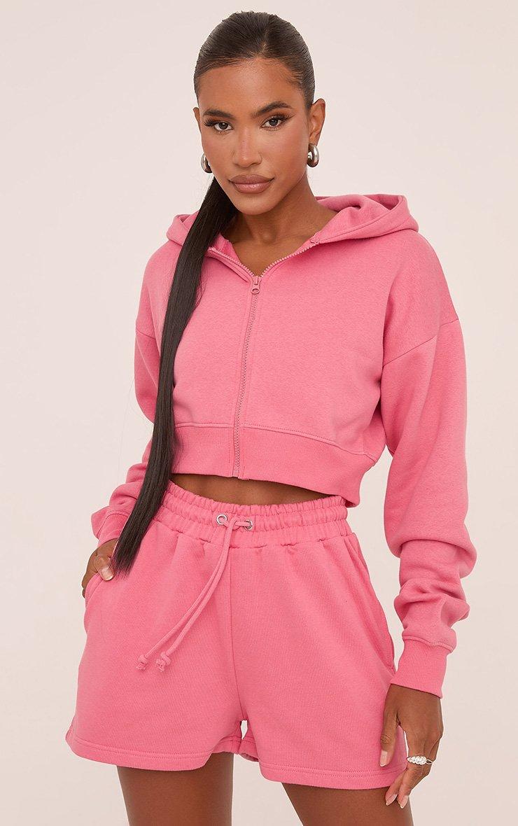 Oversized Lounge Cropped Hoodie In Neon Pink | EGO US | EGO