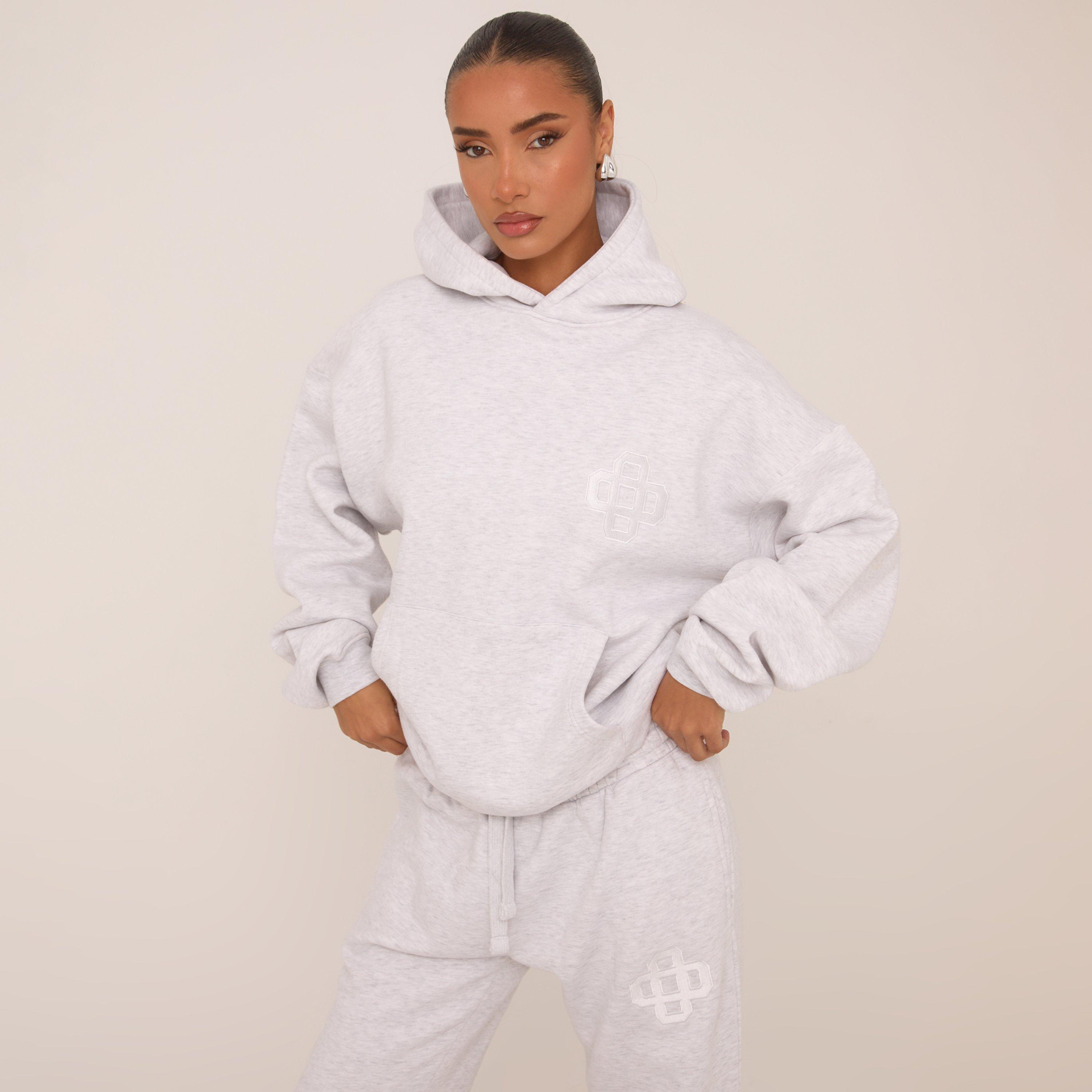 Embroidered Swirl Logo Detail Oversized Hoodie In Grey, Women’s