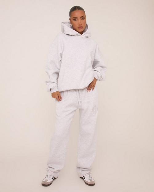 Embroidered Swirl Logo Detail Straight Leg Joggers In Grey