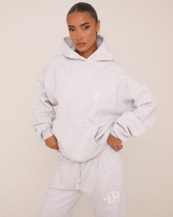 Embroidered Swirl Logo Detail Oversized Hoodie In Grey EGO