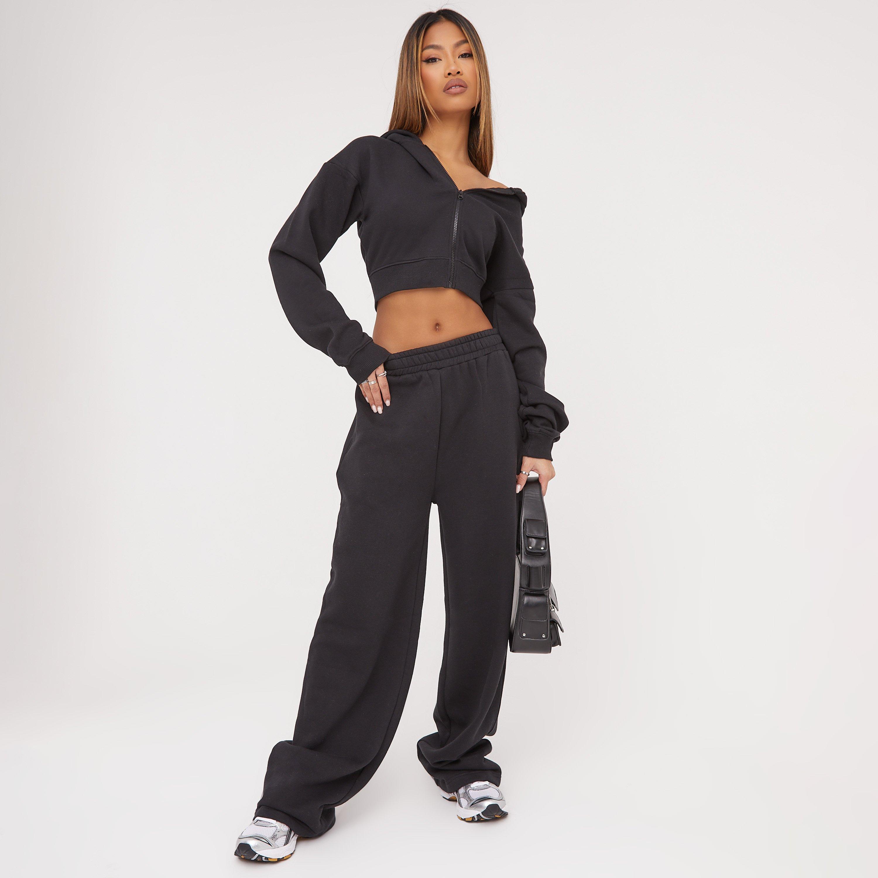 High Waist Oversized Wide Leg Joggers In Black, Women’s