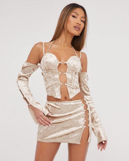 Stone Woven Micro Plisse Strappy Corset Top