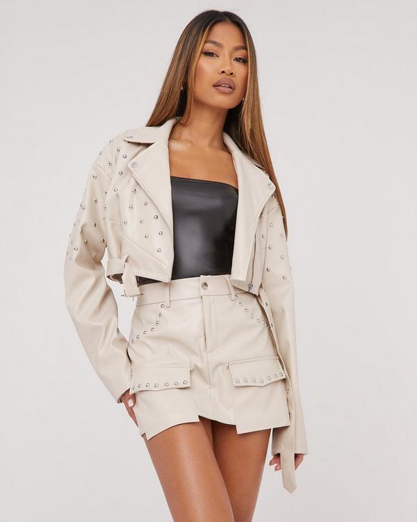 Cheap cropped leather on sale jacket