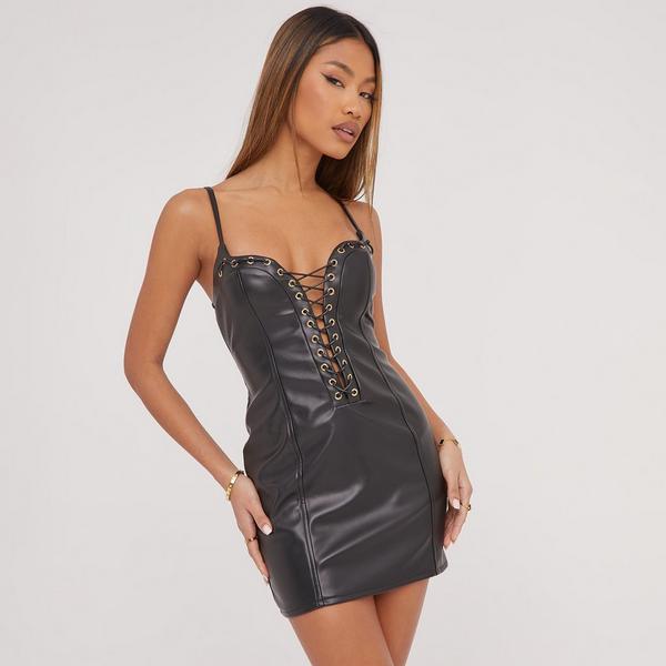 SAVE - ONE SHOULDER RUCHED DETAIL MINI BODYCON DRESS IN BLACK WET LOOK  METALLIC