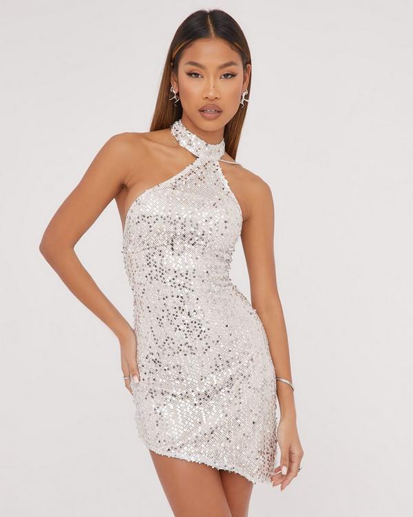 White and silver hot sale sequin bodycon dress