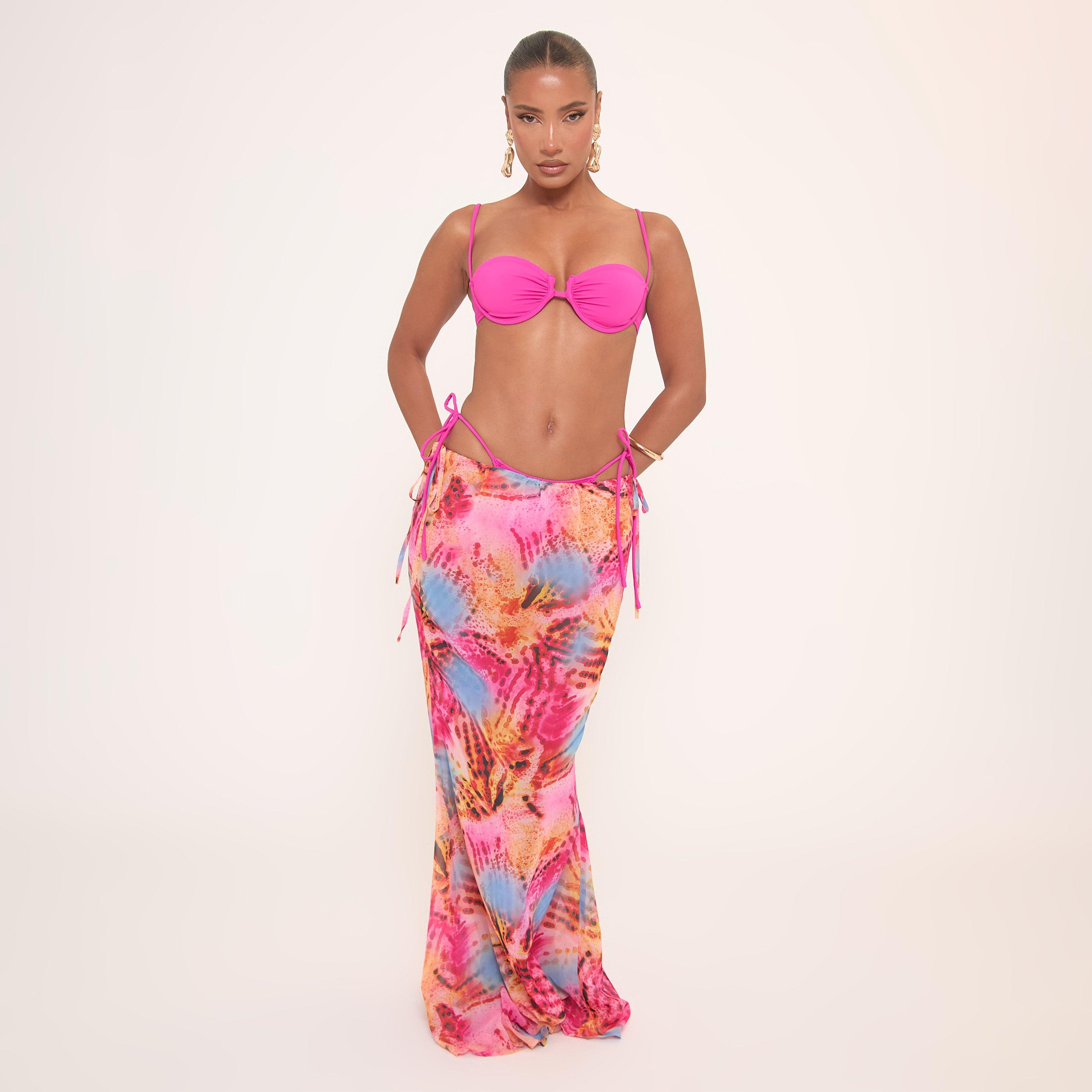 Low Rise Functional Tie Detail Maxi Skirt In Multi Abstract Print, Women’s