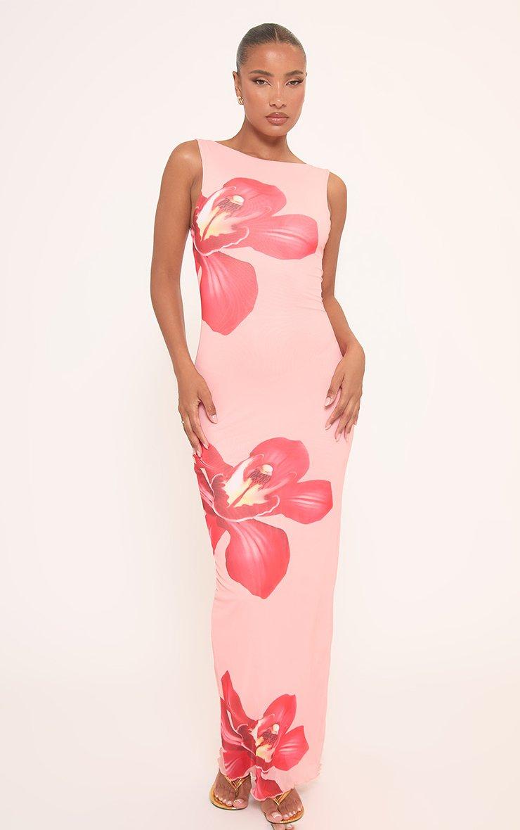 orange floral maxi dress Emelia Print in Floral Light weight chiffon material Maxi length Cowl neckline Non stretch material Invisible side zip Lined body Unlined bust Slightly sheer bust Adjustable neck tie Bias cut Womens Religion Orange Valeria Maxi