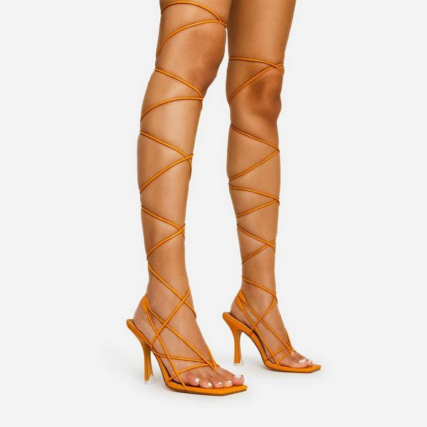 thigh high wrap up heels