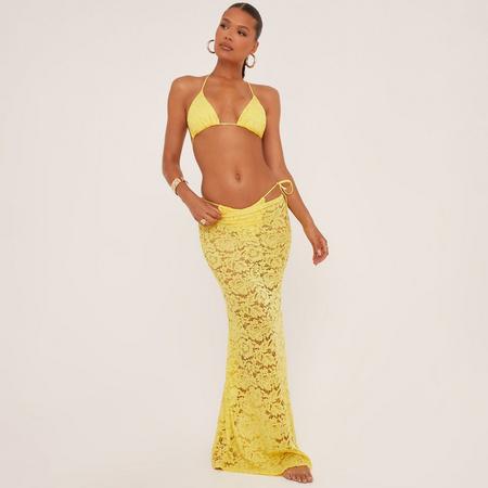 Low Rise Lace Detail Maxi Beach Skirt In Yellow, Women's Size US