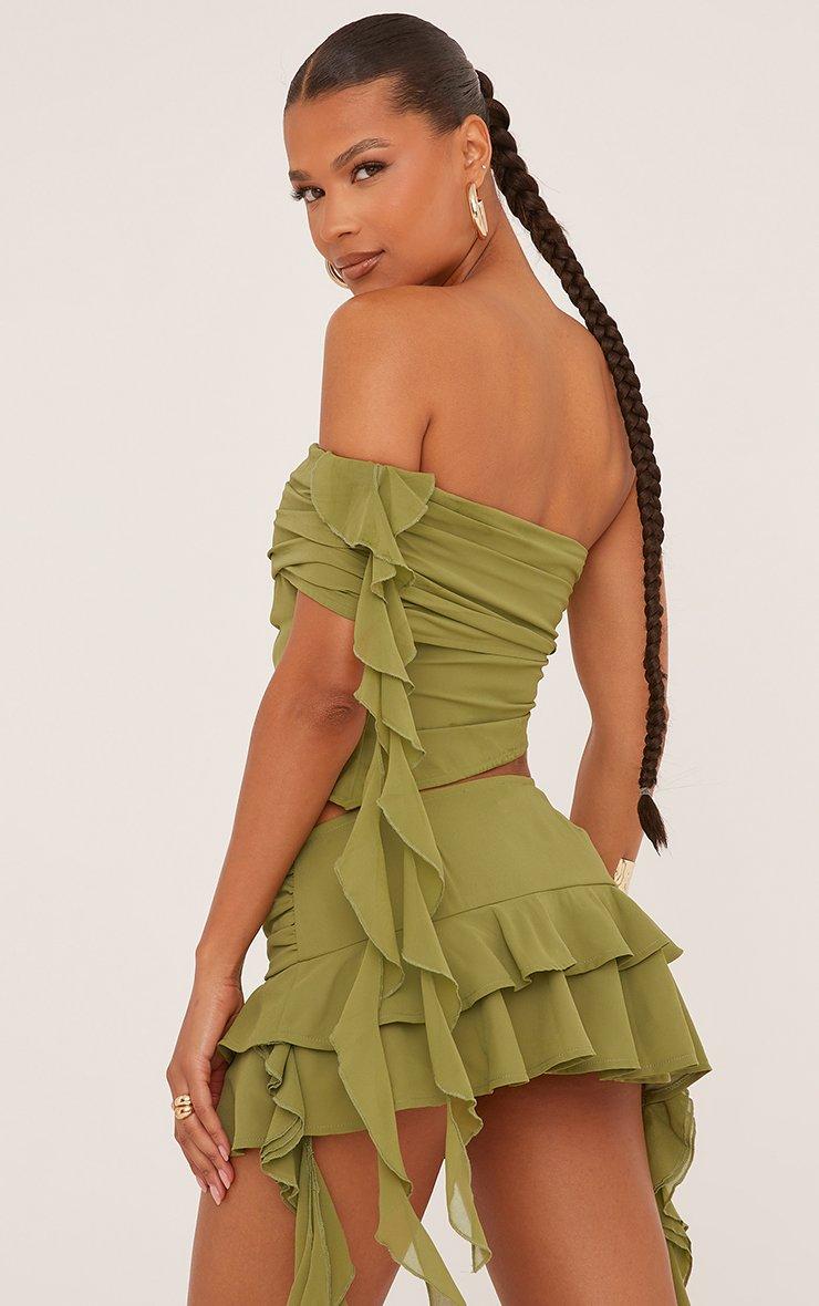 Fold Over Asymmetric One Shoulder Frill Detail Crop Top In Fold Over Asymmetric One Shoulder Frill Detail Crop Top In