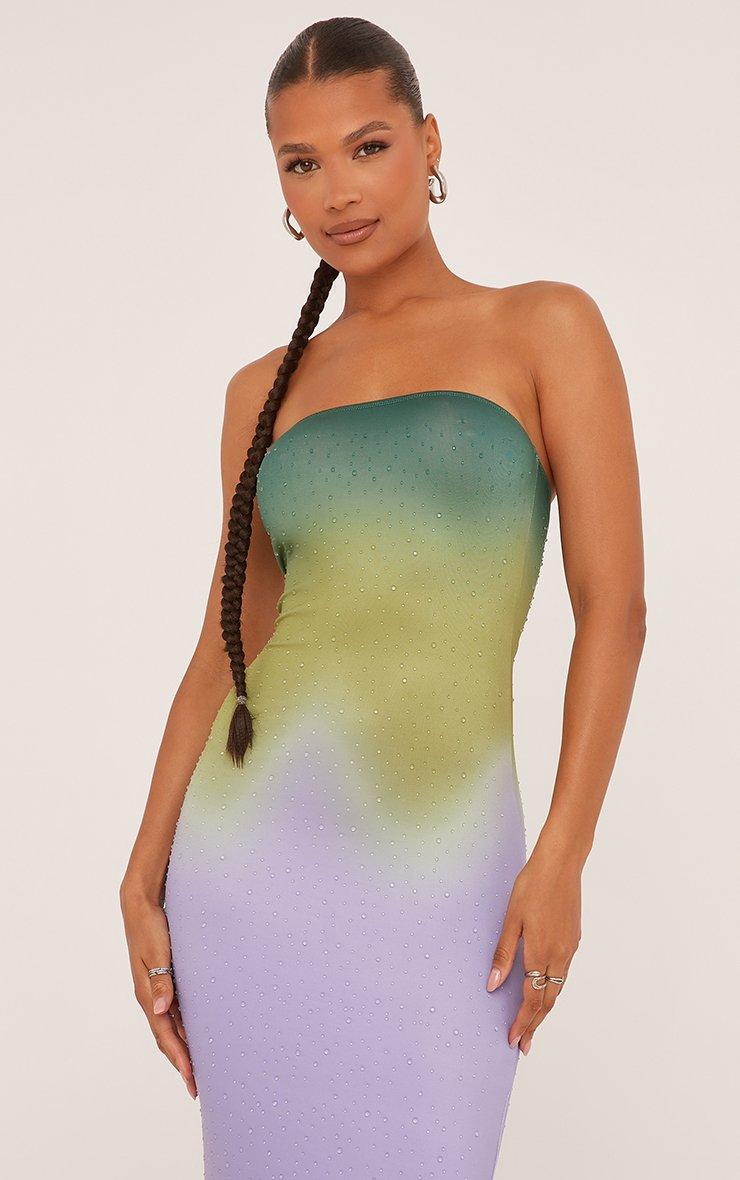 Bandeau Hotfix Detail Maxi Dress In Green Ombre | EGO US | EGO
