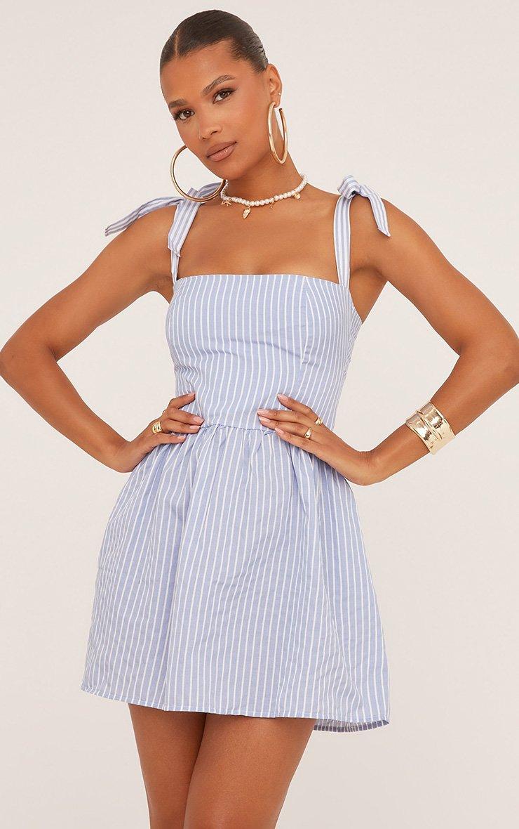 blue tie shoulder dress Blue and Green Shoulder Tie Dress main image 0