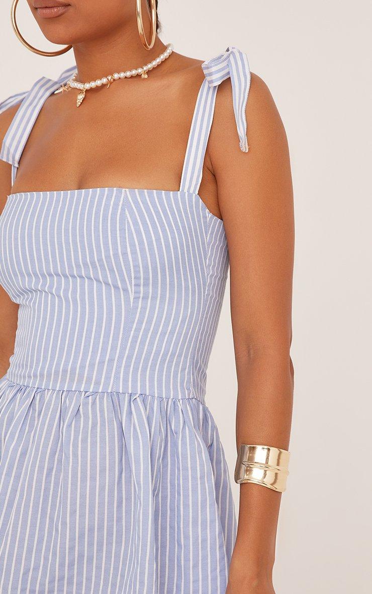 Tie Shoulder Strap Square Neck Skater Mini Dress In Blue Pinstripe Woven |  EGO US | EGO