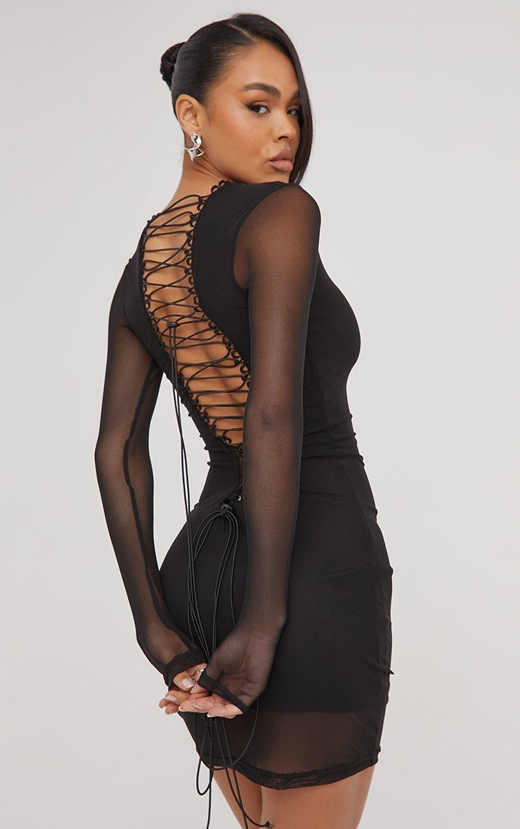 back long sleeve dress Open gown MATERIAL POLYESTER/SPANDEX Long Sleeve Extreme Lace Up