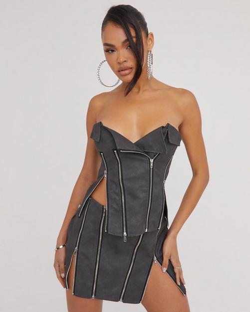 Black Bandeau Diamanté Trim Corset Top