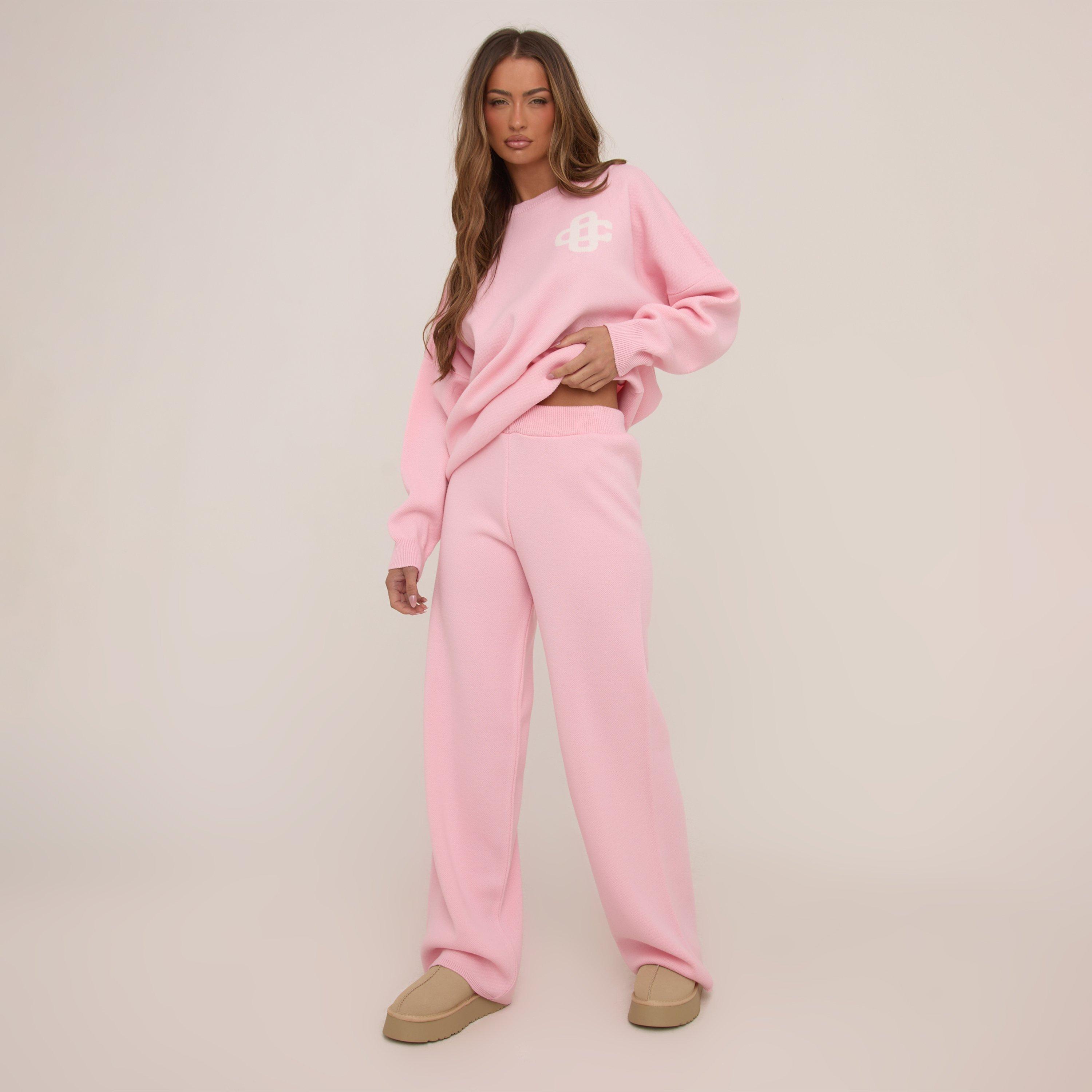 High Waist Wide Leg Joggers In Pink Knit, Women’s