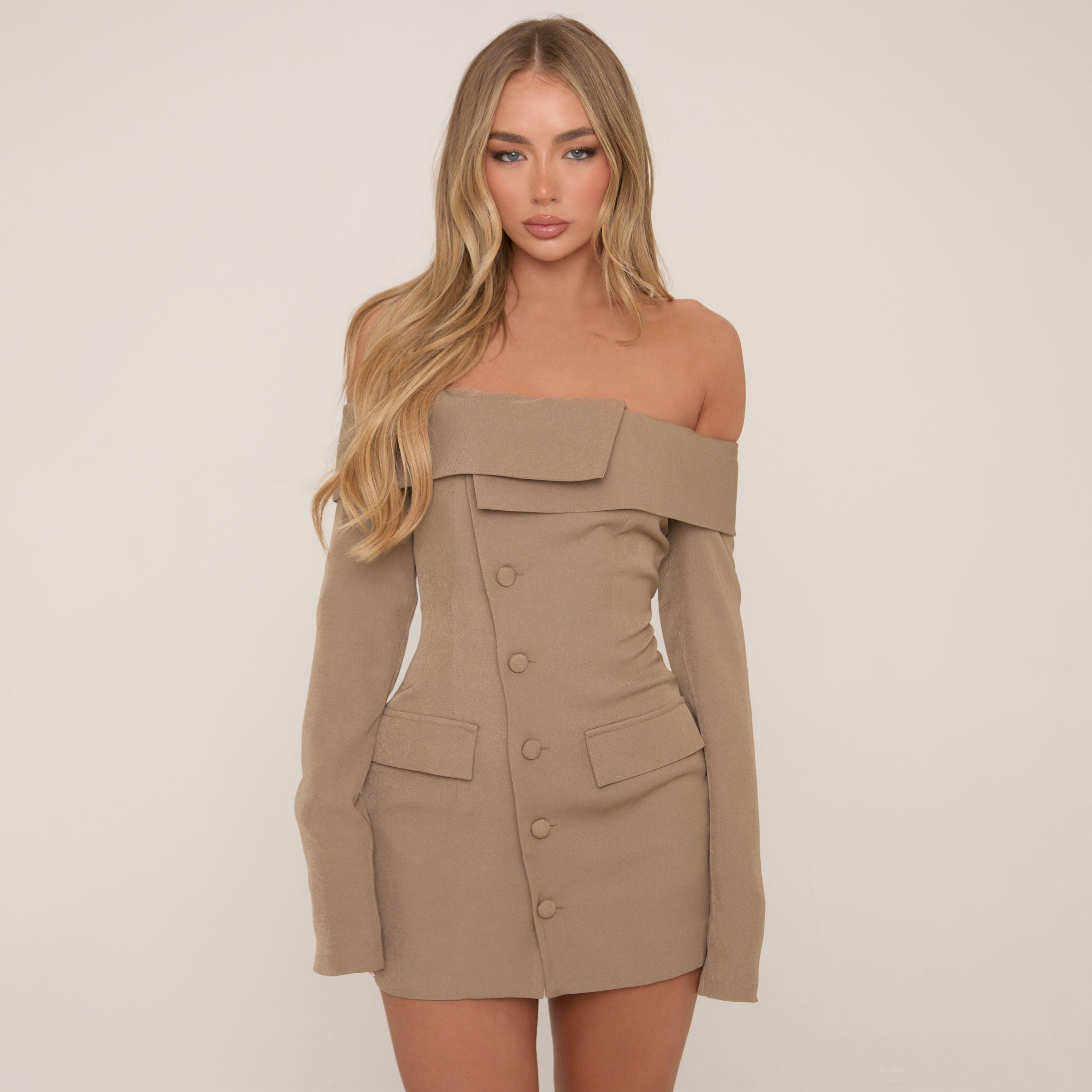 Bardot Tailored Detail Blazer Dress In Taupe, Women’s