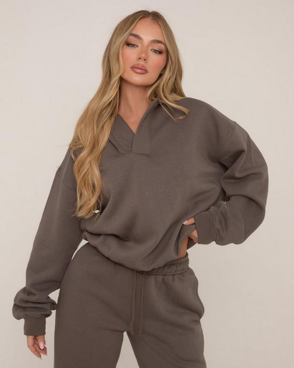 Flygo Women's Oversized Striped Hoodie - Long Sleeve V-Neck Pullover Sweatshirt (Grey)