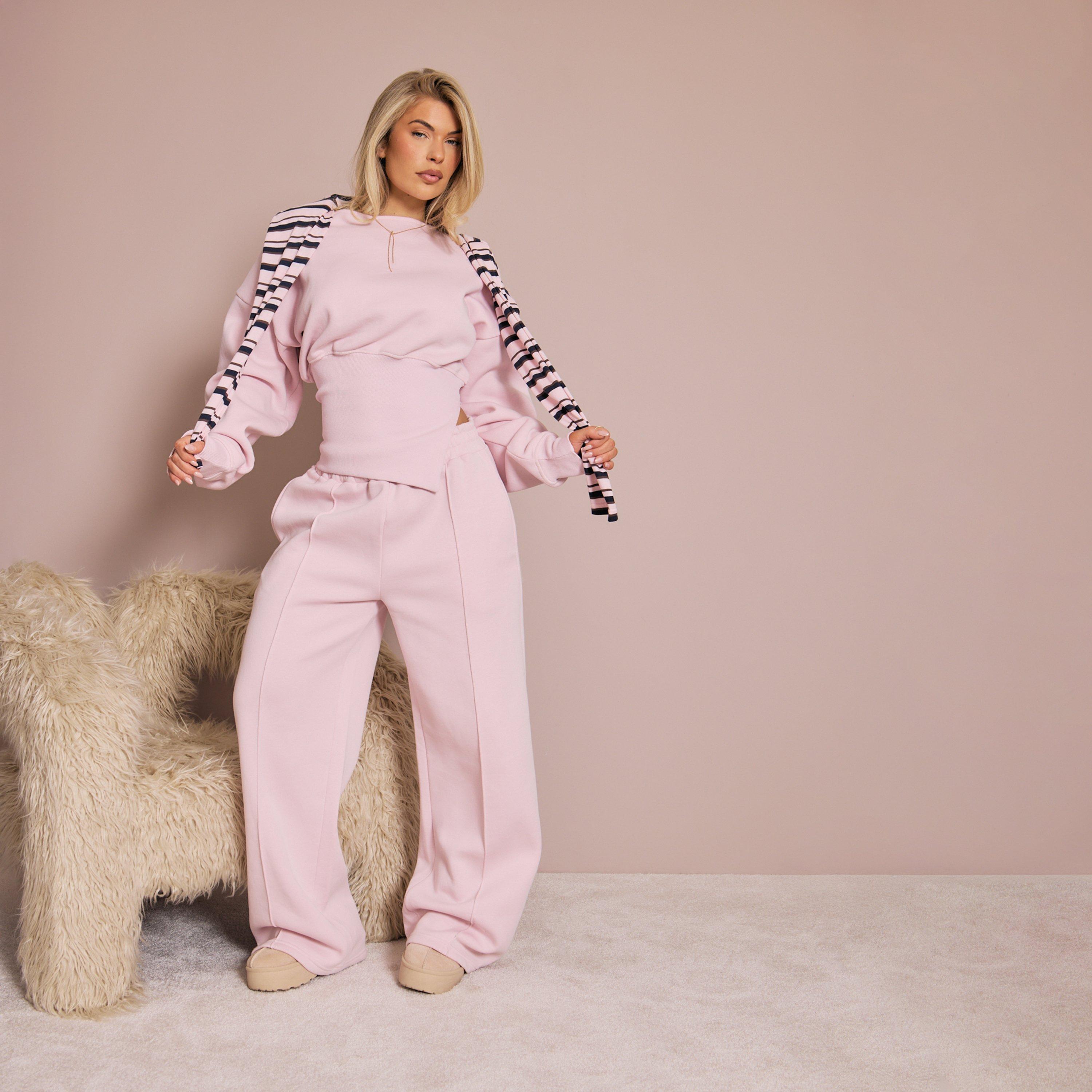 Low Rise Seam Detail Wide Leg Joggers In Pink, Women’s