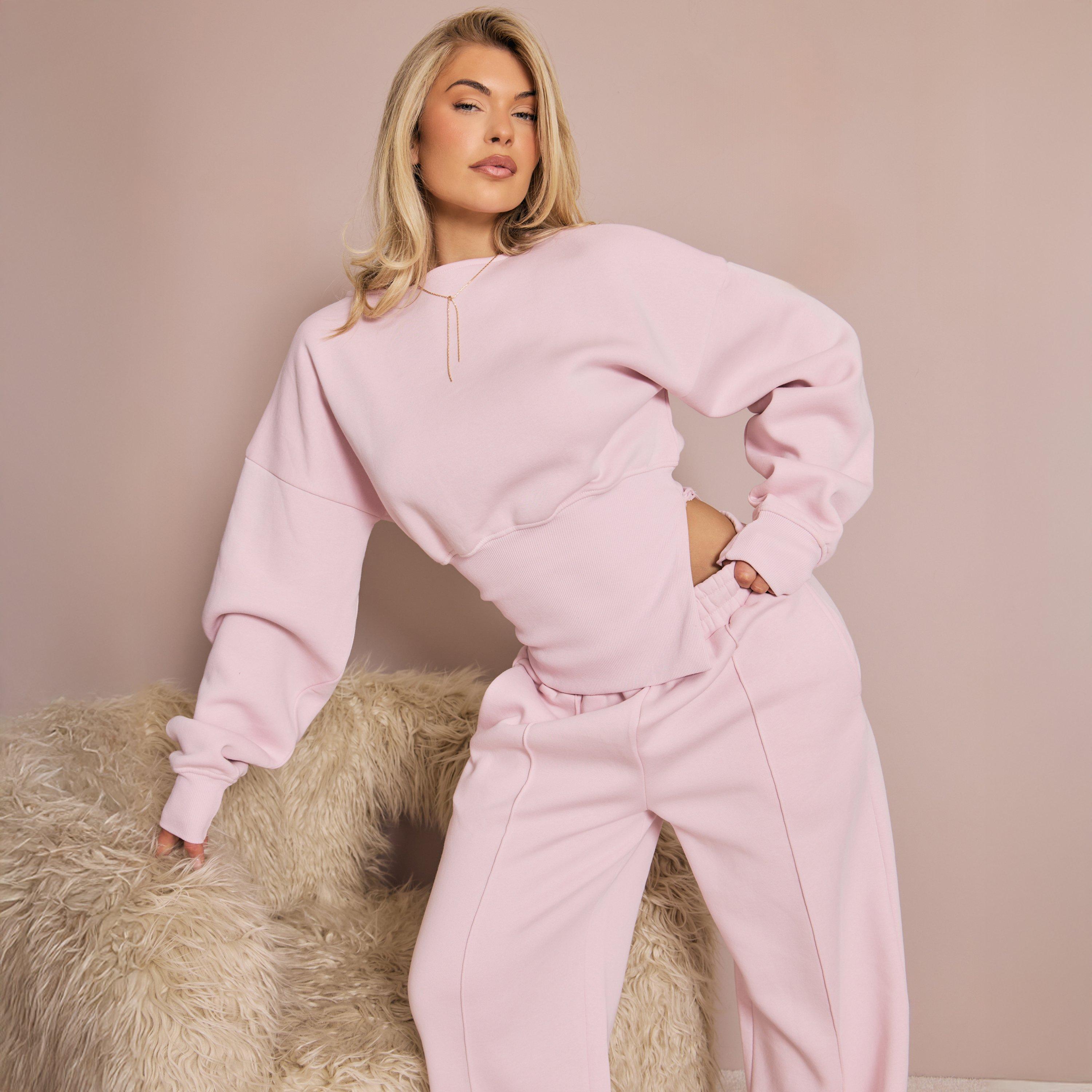 Balloon Sleeve Asymmetric Cinched Waist Sweatshirt In Pink, Women's Size UK 10