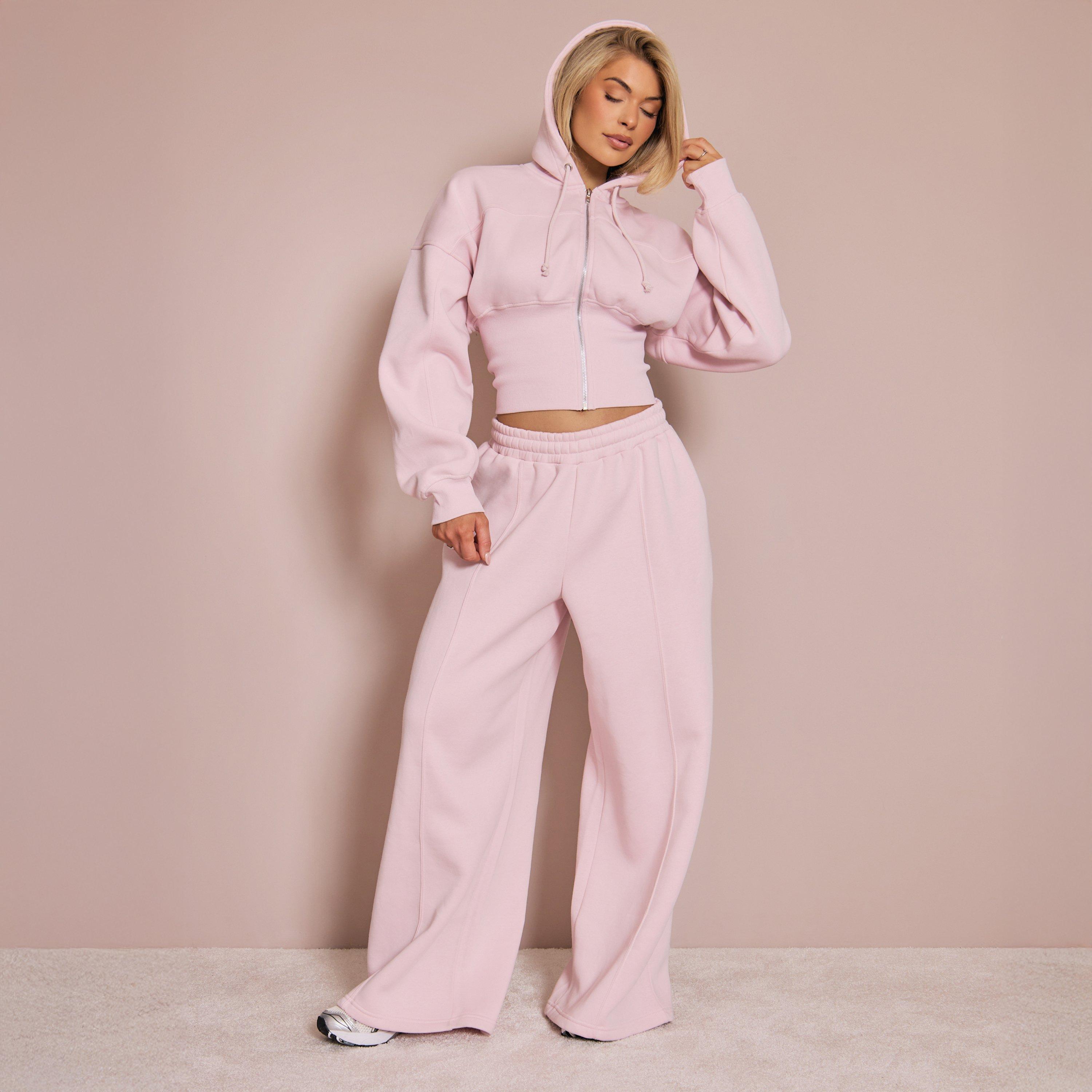 Seam Detail Wide Leg Joggers In Pink, Women’s