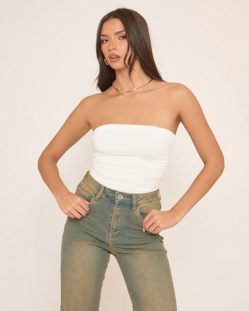Bandeau Ruched Detail Bodysuit In White
