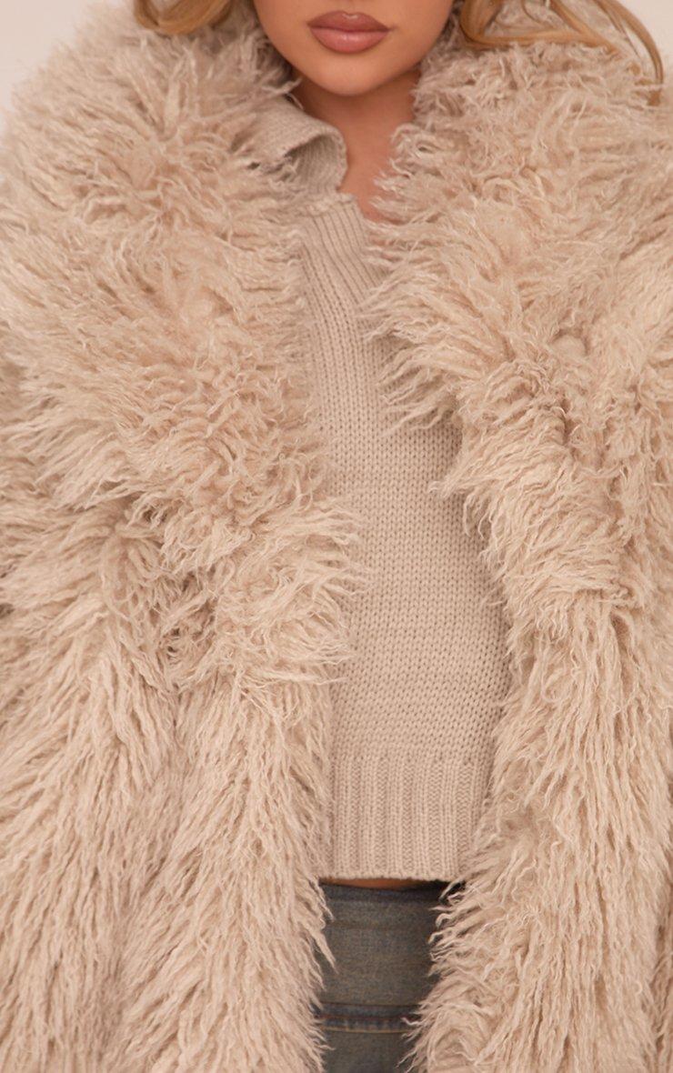 Oversized Collar Shaggy Coat In Beige Faux Fur | EGO EU | EGO